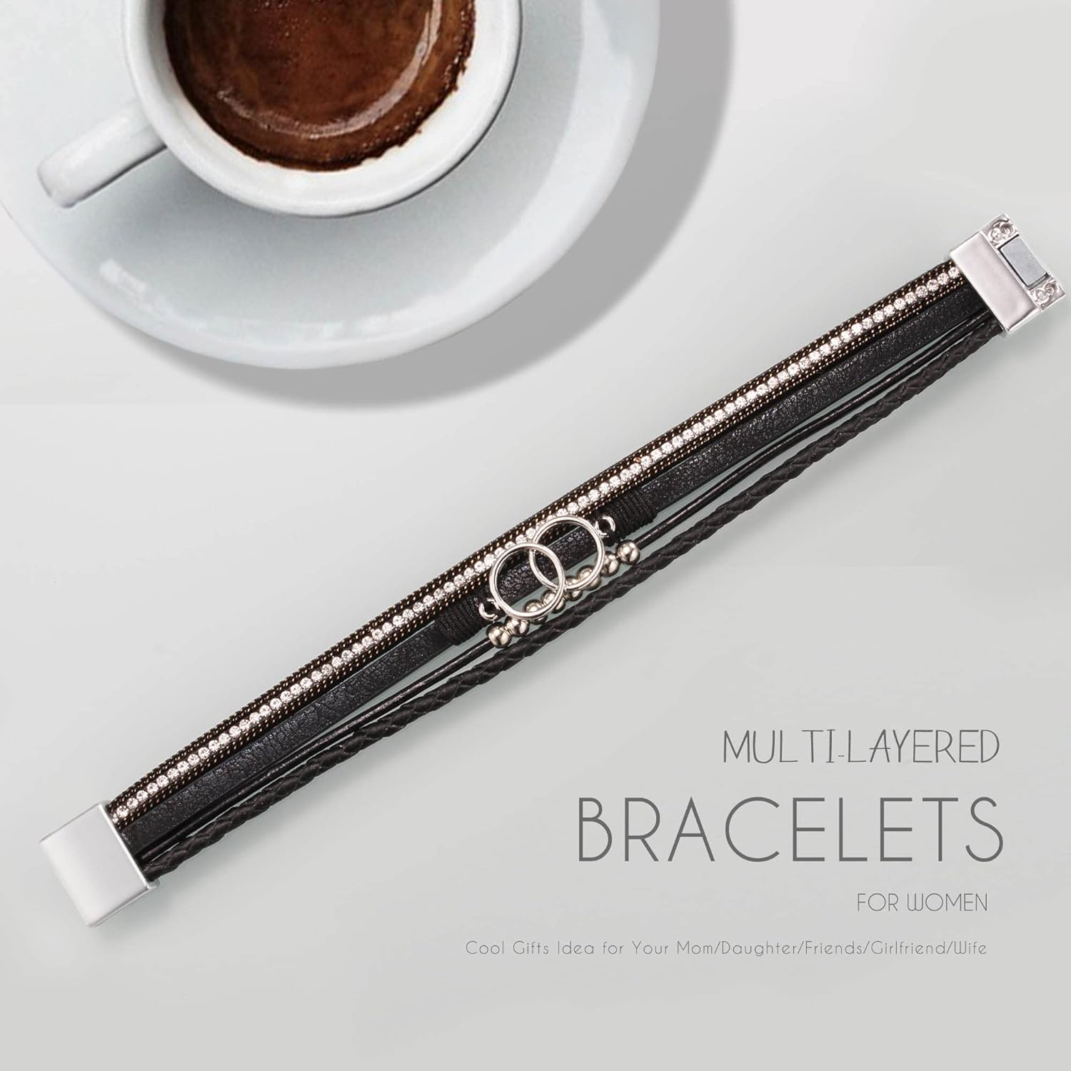 Bracelets for Women，Valentines Day Gifts for Her Teens Leather Bracelets for Women Mothers Day Gifts for Mom Birthday Gift Inspirational Gift for Daughter Wrap Bracelet Sister Friend Teen Girl Gift Layered Christmas Jewelry - Image 2