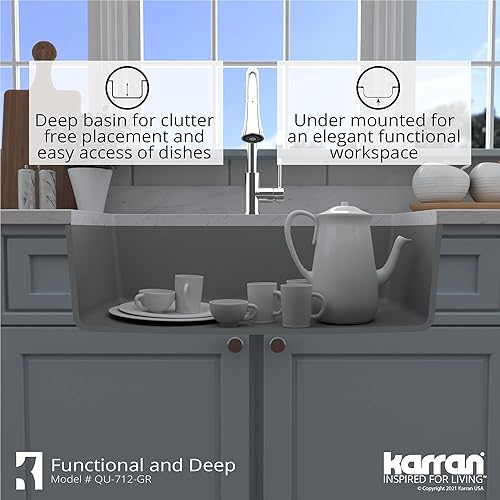 Miniatura 6 de Karran QU-712 - Kit de fregadero de cocina compuesto de cuarzo de 32 pulgadas, color gris