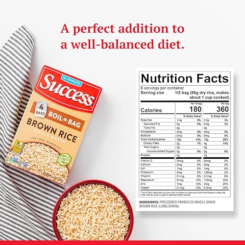 Vista 2 de Success Arroz hervido en bolsa, arroz integral, comidas de arroz rápidas y fáciles, caja de 14 onzas