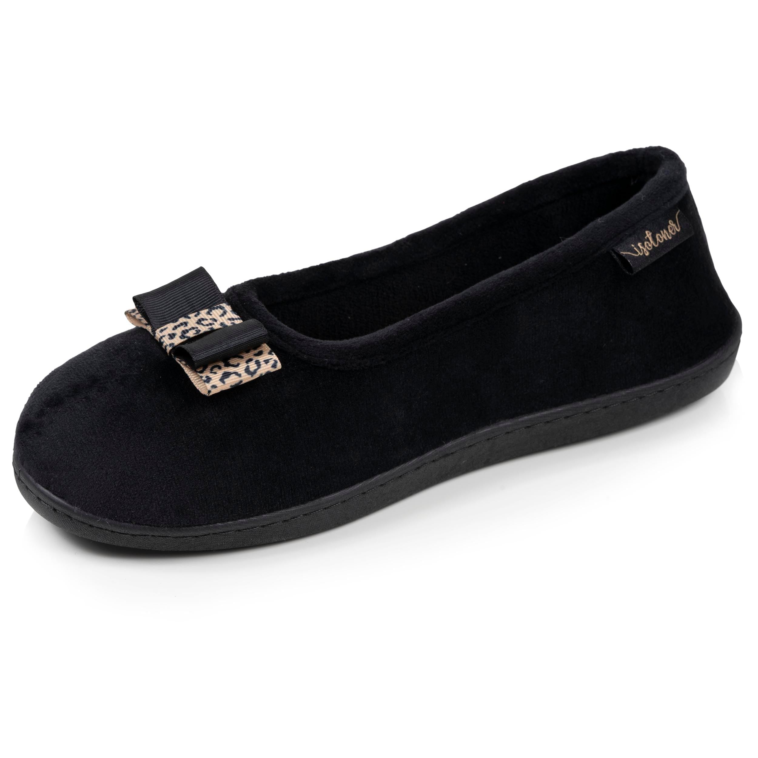 Isotoner Chaussons ballerines ergonomiques Femme Noir nœud léopard noir 40
