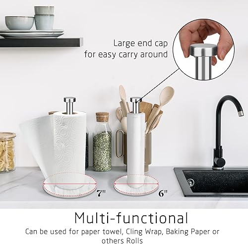 Miniatura 3 de Soporte para toallas de papel para encimera con base de mármol blanco ponderado de 7 pulgadas, soporte moderno de pie para rollo de papel, acabado