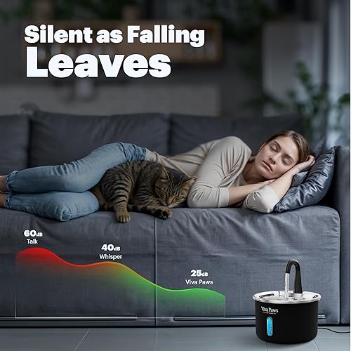 Miniatura 5 de Viva Paws - Fuente de agua para gatos de acero inoxidable  Fuente automática de agua de 2.2L74 onzas para gatos y mascotas pequeñas, ultra