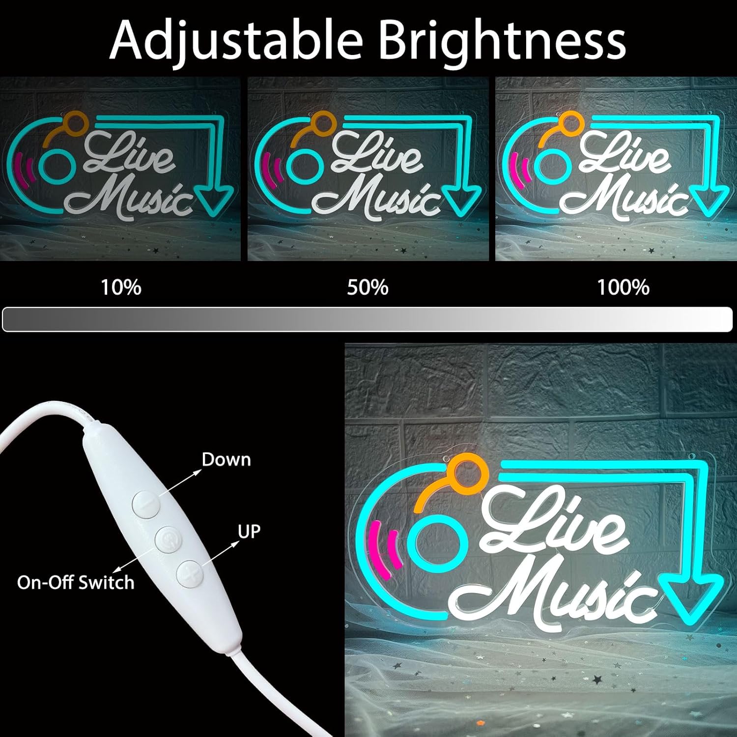 Live Music Neon Sign, Music LED Neon Lights for Wall Decor, Dimmable Live Neon Light Sign, Neon Live Sign Light up Sign for Bar Studio Bedroom Party Present Club Handcrafted Nightclub Parties - Image 4