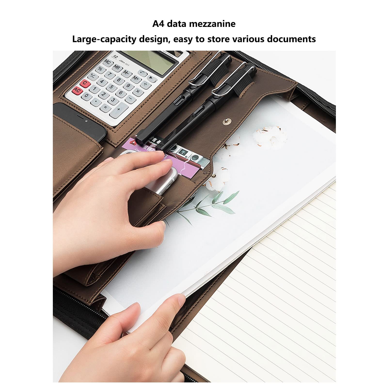 Cartella da lavoro A4, cartella for conferenze, portfolio Padfolio Portfolio aziendale premium con cerniera Portfolio in pelle PU vegana Portfolio for conferenze aziendali Cartella for blocco note (C