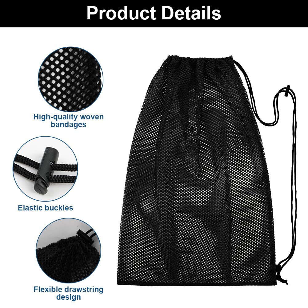 Borsa a Rete con Coulisse, Zaino da Spiaggia in Rete, Zaino Grande in Rete, Adatto per Fitness, Shopping, Nuoto, Calcio e Basket(Nero)