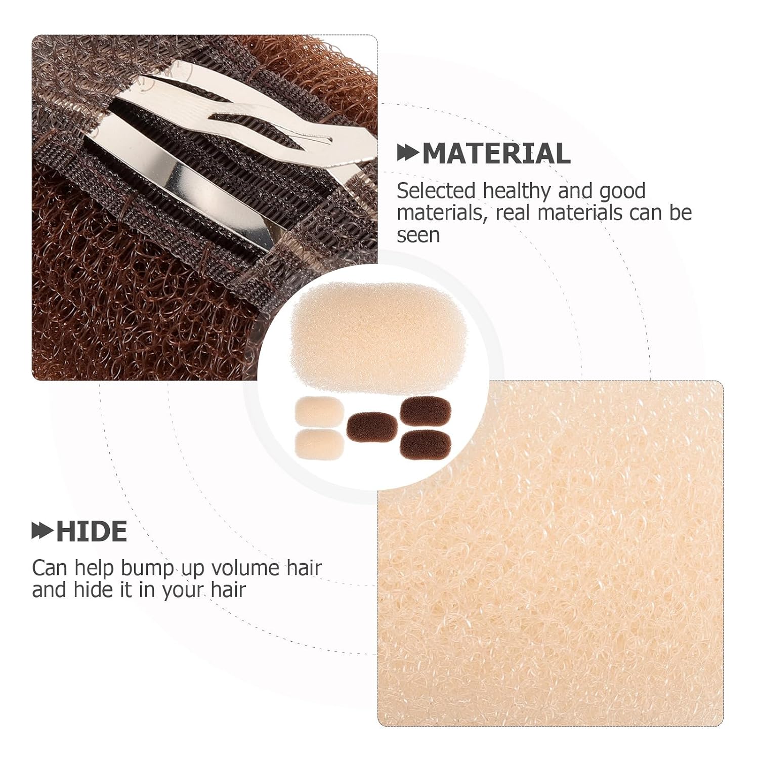 DOITOOL 6pcs Hair Volume Bump Clips - Volumizing Hair Sponge Inserts with Puff Cushion Clips for Adding Volume And Fullness for Women And Girls Bun, Wedding, Party (2 Colors)