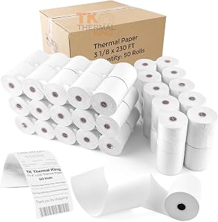 (50 Rolls) 3 1/8" x 230' Thermal Paper, POS Receipt Paper for Retail Business Cash Register, Fits Most Credit Card Terminal Point Of Sale