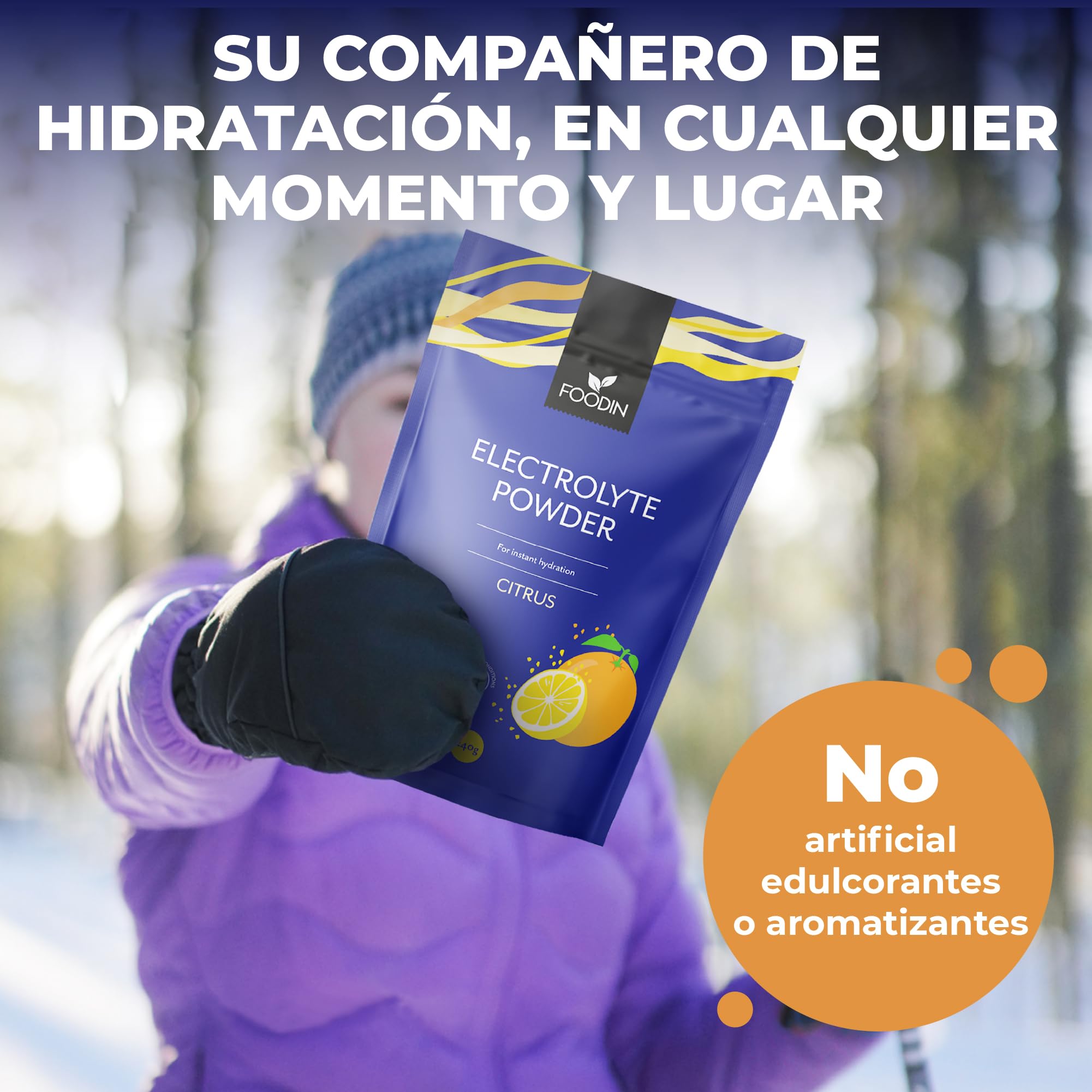 FOODIN Polvo Electrolítico sin azúcar 240 g – bebida isotónica en polvo para hidratación rápida, energía natural, dieta keto y vegana (Citrus)