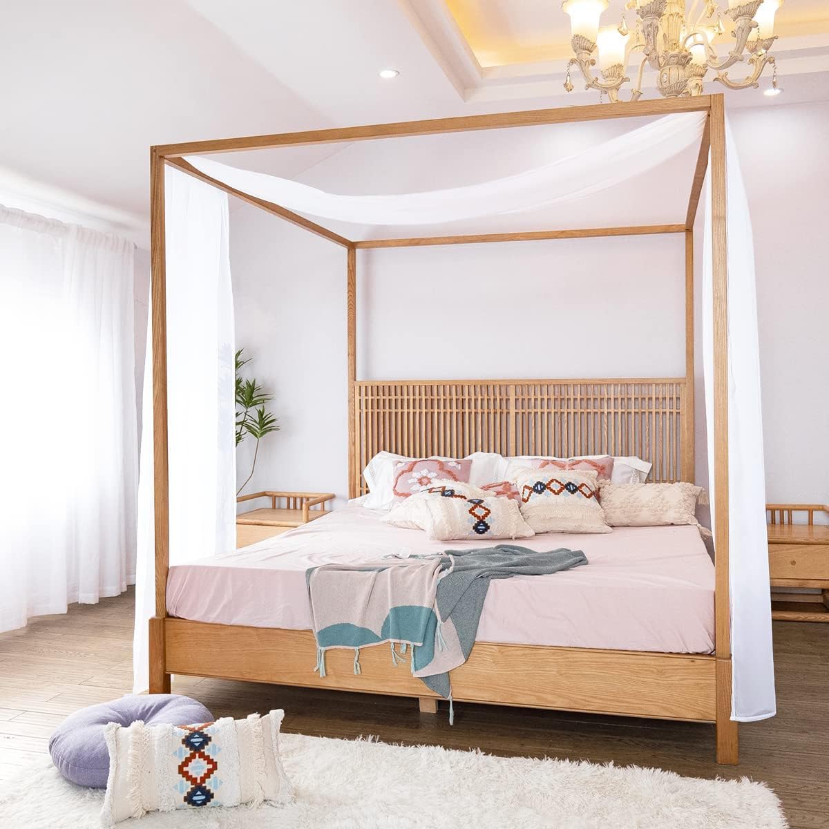 Novacentix White Bed Canopy Luxury Sheer Curtain Sheer Scarf Valance Sheer Canopy Scarf 132 X 650 Cm / 52 × 256 In (1 Piece)