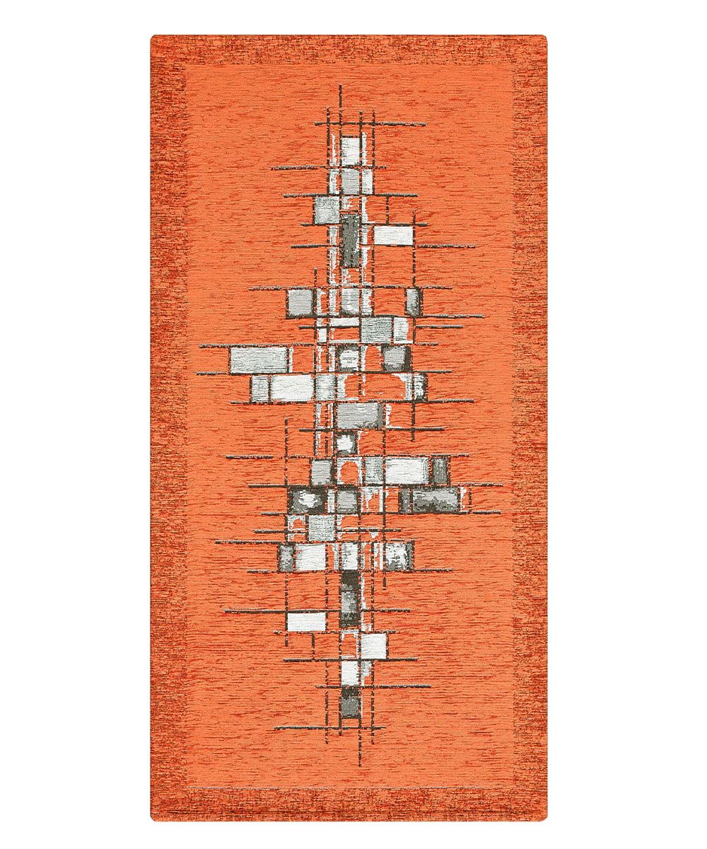 Tapis de cuisine moderne orange géométrique lavable antidérapant 55x190 cm