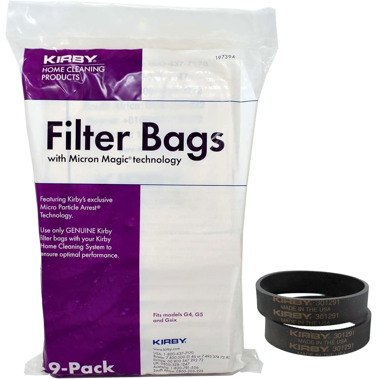 Kirby Vacuum Maintenance Bundle – Micron Magic HEPA Filter Bags (9-Pack) & OEM Vacuum Belts (2-Pack) – Fits G4, G5, G6 Models