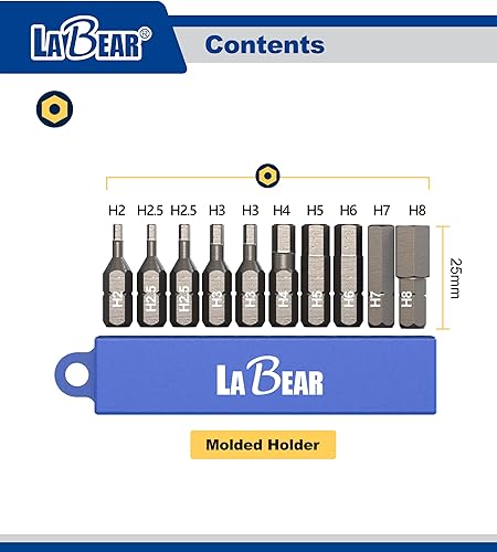 Miniatura 2 de Juego de brocas hexagonales métricas para taladroconductor, juego de puntas de destornillador Allen de cabeza hexagonal de 10 piezas de acero S2 de
