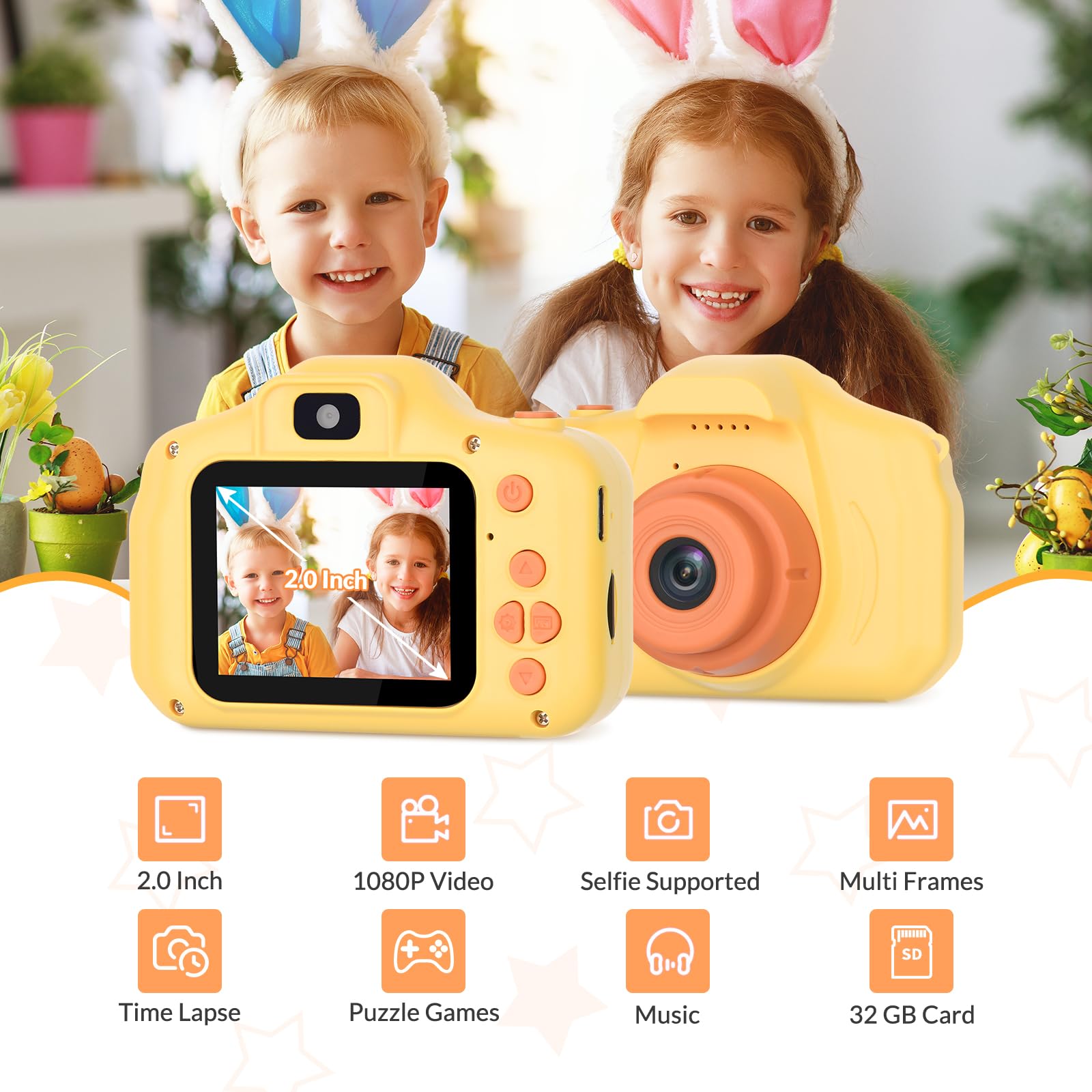 Mafiti Kids Camera,26MP HD Mini Selfie Digital Camera for Kids,Toddler Camera1080P Video,Outdoor Toy for Holiday,Birthday Xmas Gift for 3-8 Years Old Girl Boy (Orange)