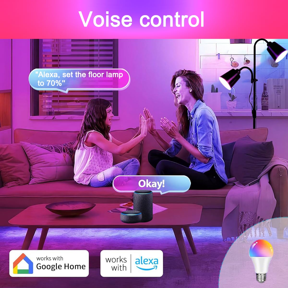 Intelligente Stehlampe Wohnzimmer WIFI RGB Farbwechsel Stehlampen mit Alexa und Google Home Stehleuchte mit Fernbedienung & APP Dimmbar Leselampe für Schlafzimmer Büro Hotel Floor Lamp, 170CM, Schwarz