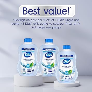 Dial Antibacterial Defense Foaming Hand Soap + Aloe, Spring Water Scent, 30 Fl Oz Hand Soap Refill (4 Pack), Dermatologist-Tested, Gentle on Skin