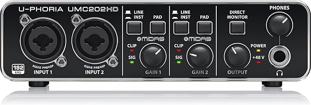 Behringer U-PHORIA UMC202HD Audiophile 2x2, 24-Bit/192 kHz USB Audio Interface with Midas Mic Preamplifiers