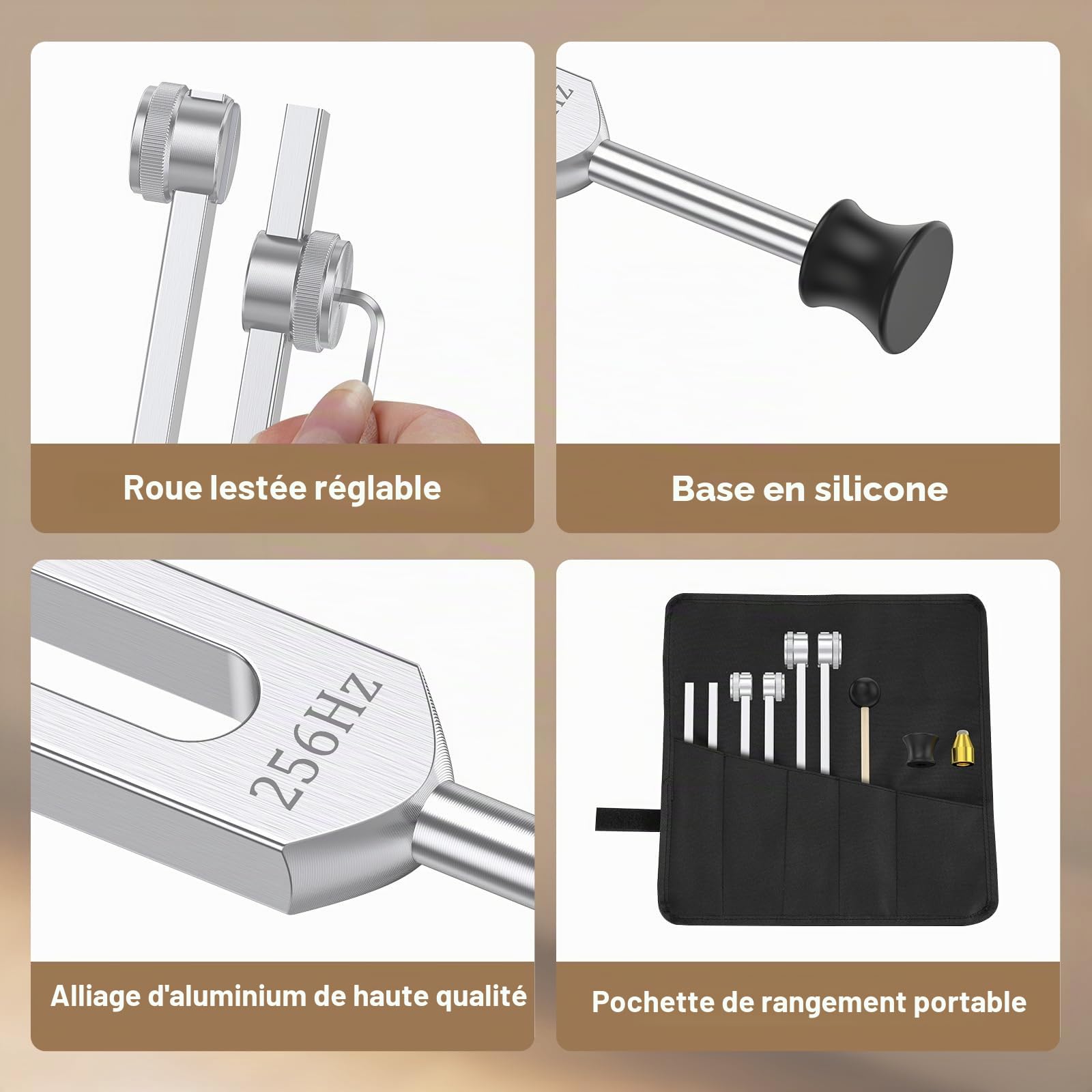 Set de diapasons de guérison 128Hz 256Hz 512Hz avec socle en cristal pour chakras thérapie sonore méditation yoga