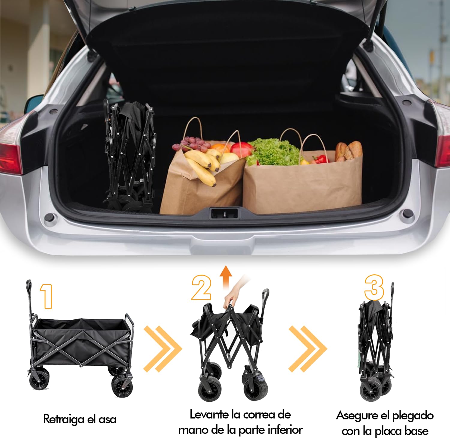 Carrito Transporte Multiusos XXL Carro Plegable Todoterreno para Playa Jardín Camping Compras Mango Telescópico Ajustable Tela Resistente e Impermeable Estructura metálica. Carretilla Carga Máx 150KG