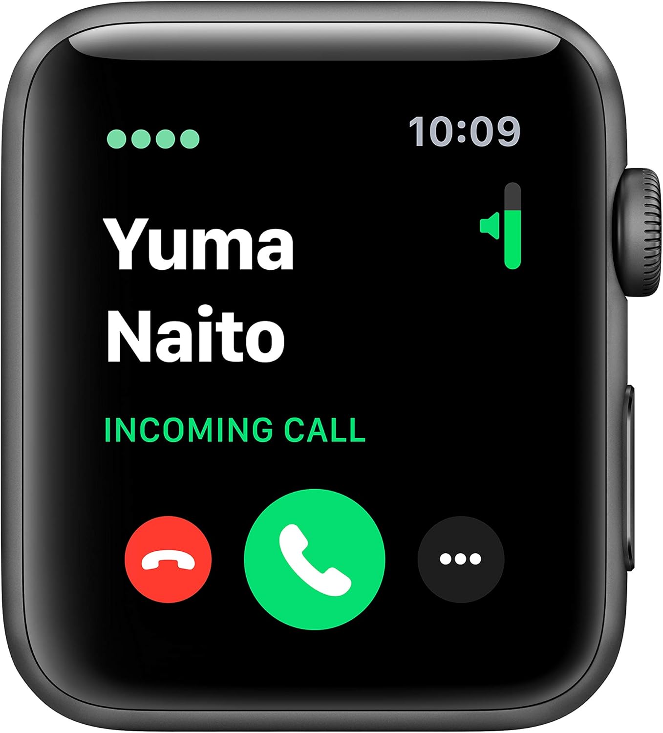 Apple Watch Series 3 displaying an incoming call from Yuma Naito