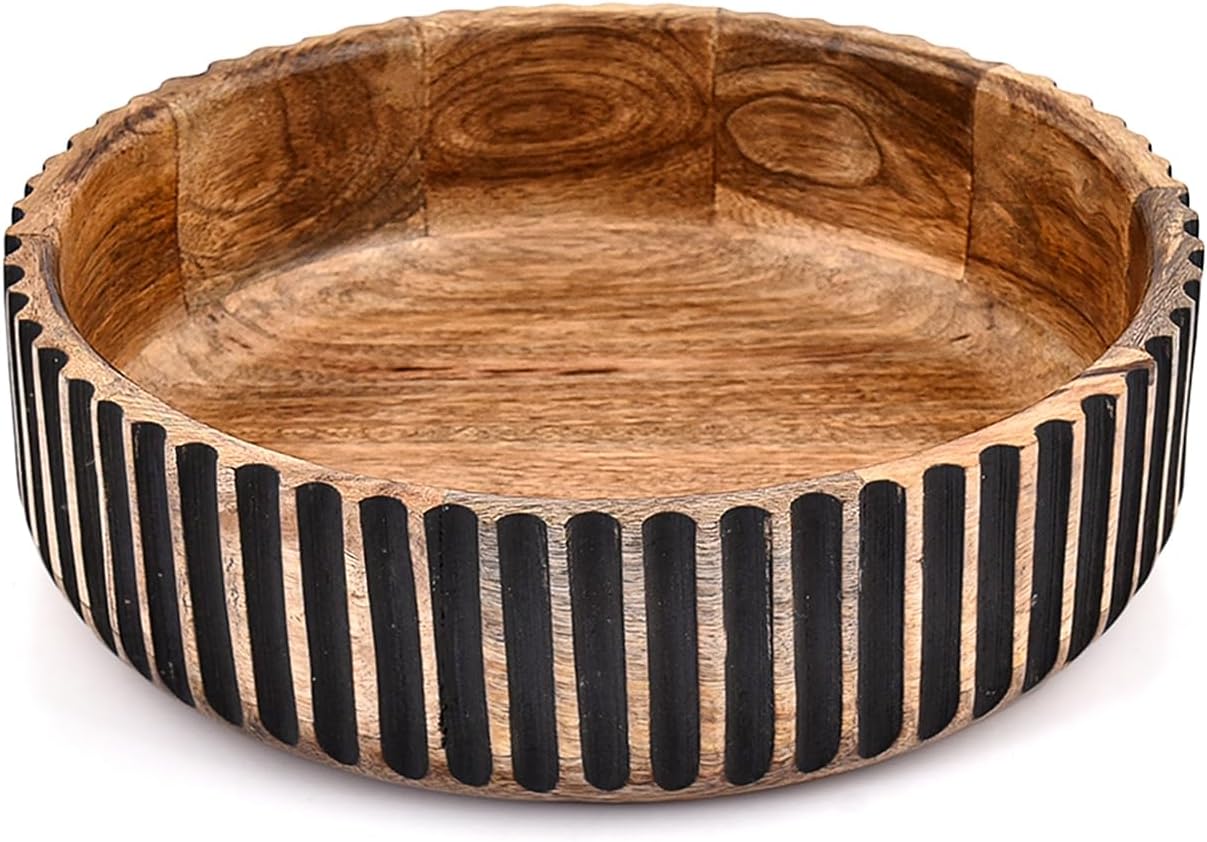 Handcrafted Mango Wood Serving Bowl – Black Finish, Ideal for Salads, Fruits, Vegetables & Kitchen Décor (10" X 10" X 3'')