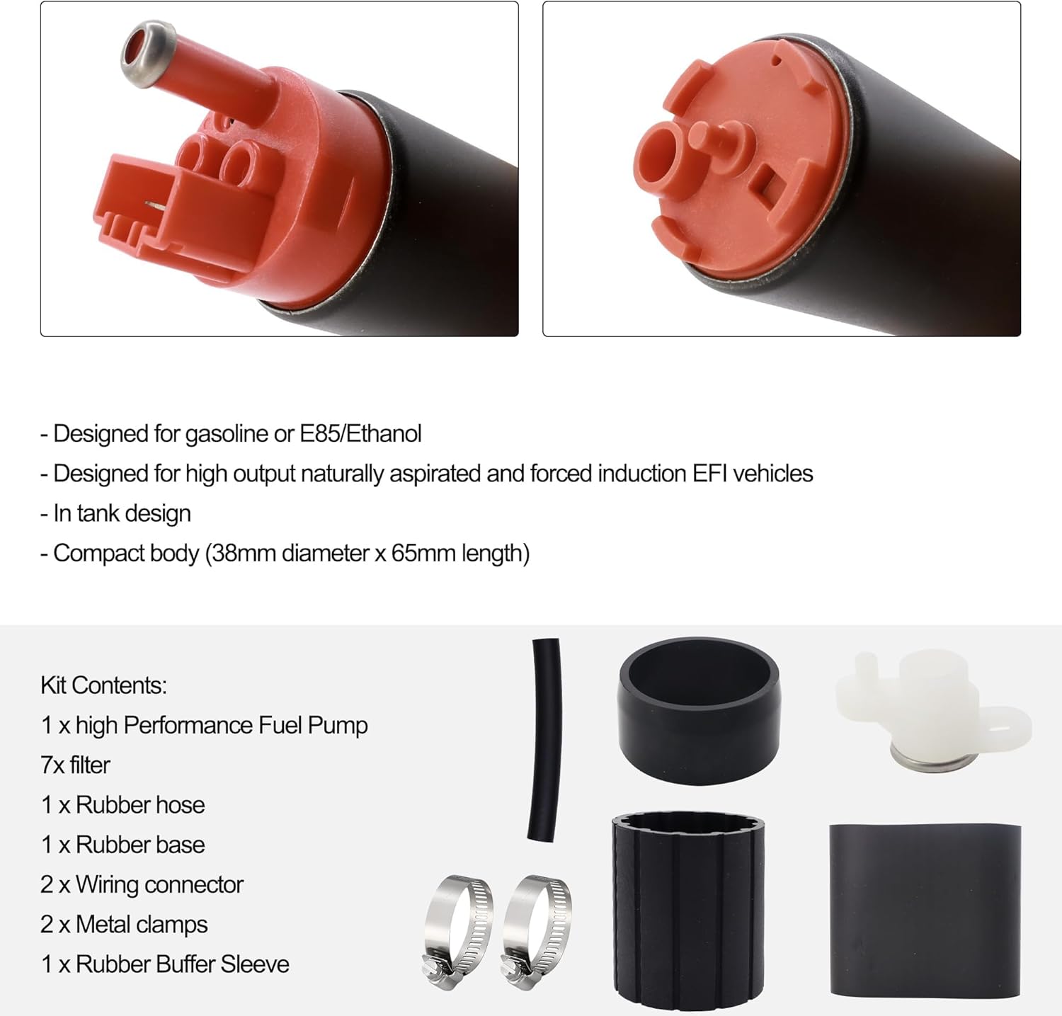 50-1200 E85 In-Tank Fuel Pump, 340LPH High Flow High Performance Electric Intank Fuel Pump Compatible with Hyundai Kia Mitsubishi Honda Civic 2011 2012 2013 2014 2015 Nissan Frontier Titan