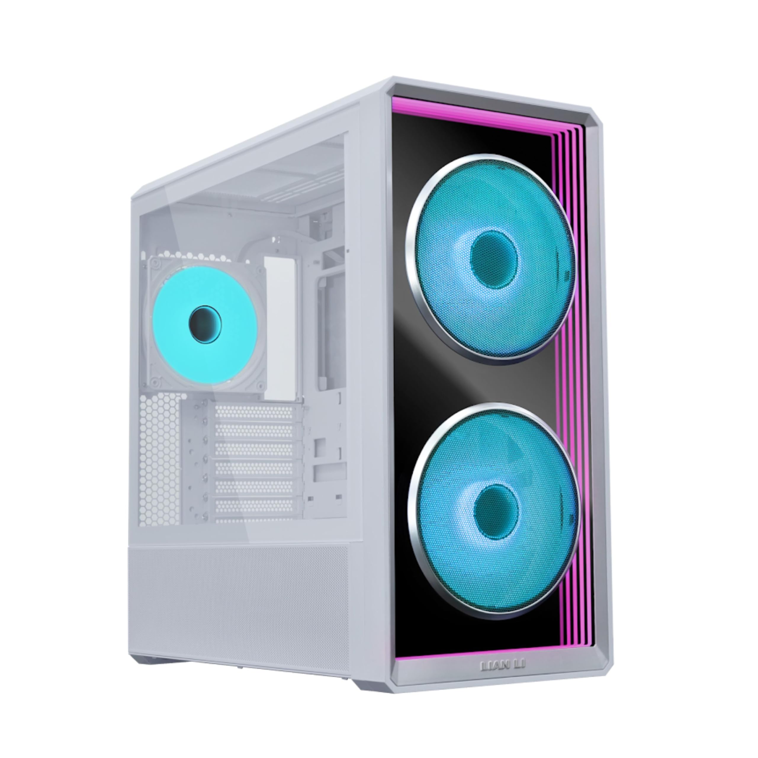 Lian Li LANCOOL 217 INF White PC Case with purple internal lighting