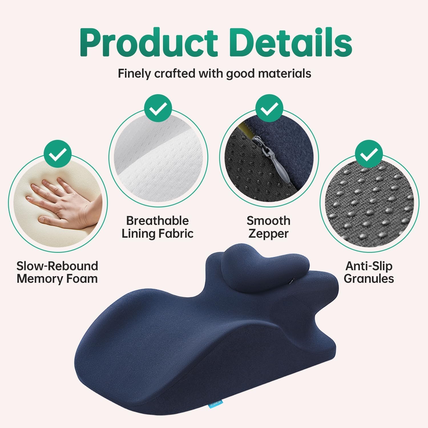 Memory Foam Ergonomic Wedge Pillow for Sleeping, Acid Reflux & GERD Relief - Elevation Bed Support Pillow for Back Pain, Post Surgery Recovery, Reading with Removable Washable Cover