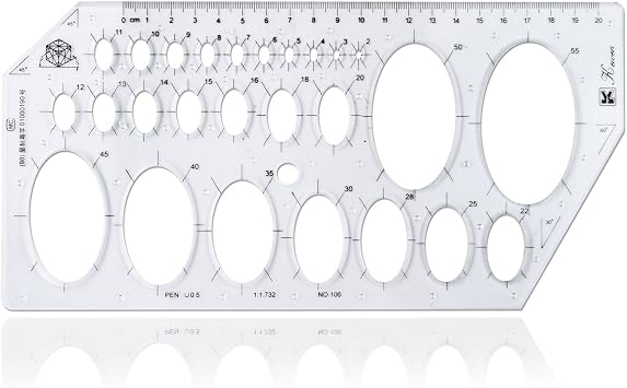 Clear Plastic Mathematics Metric Ruler Ellipse Oval Shapes Drawing Drafting Template Stencil