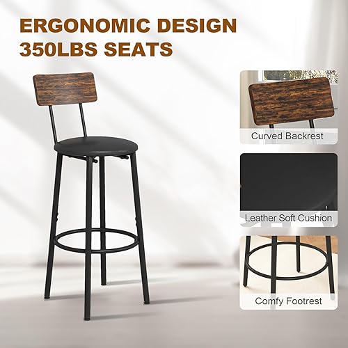 Miniatura 5 de Juego de mesa de comedor y sillas de 3 piezas para cocina, mesa de bar cuadrada y taburetes de poliuretano para 2, juego de mesa auxiliar de altura