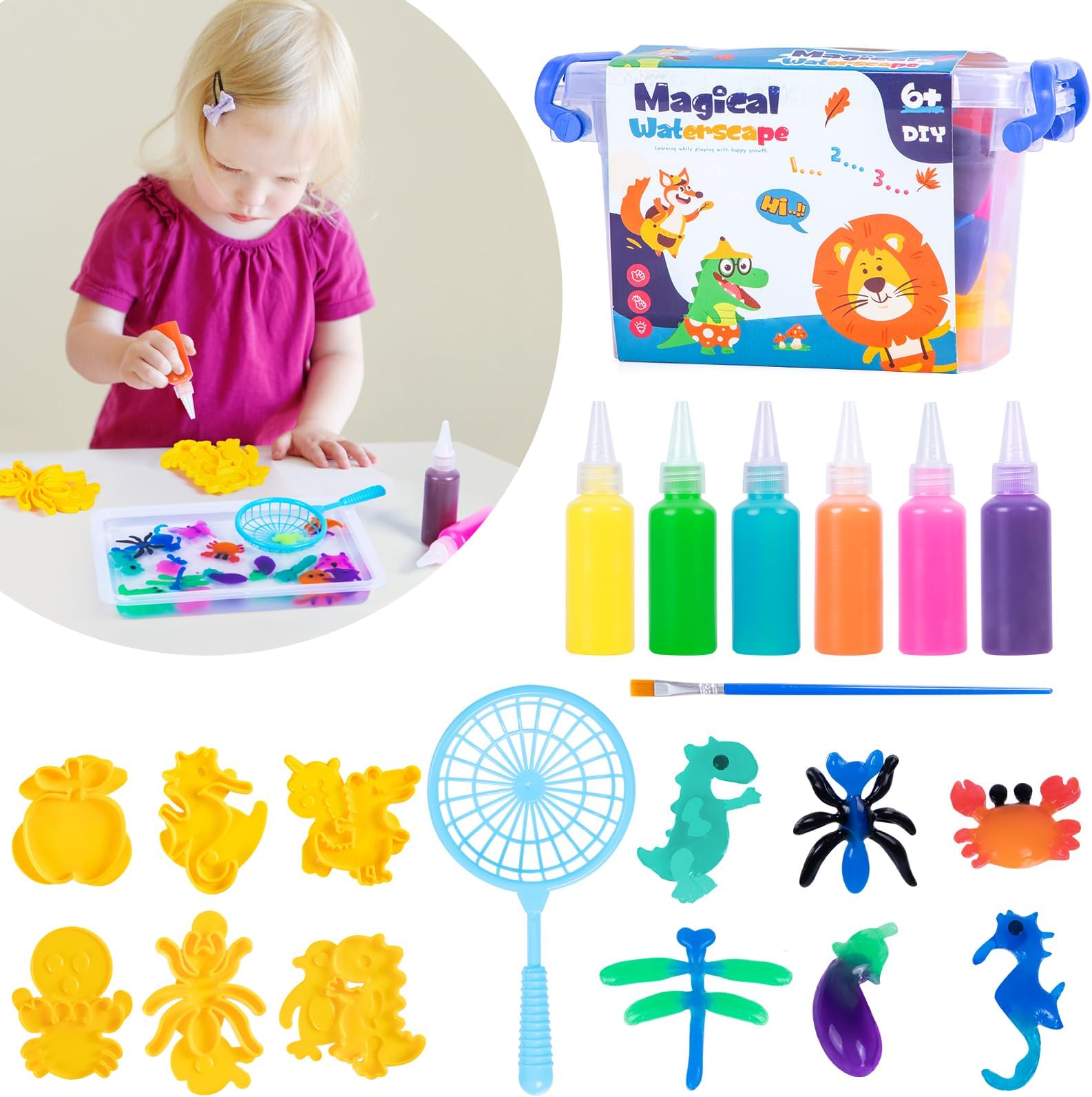 DIY Water Gel Magic Bead Sensory Toy, Water Elves Magic Kit Handmade 3D Aqua Park Set, Sea Creatures Colorful Educational Toys for Kids 3+