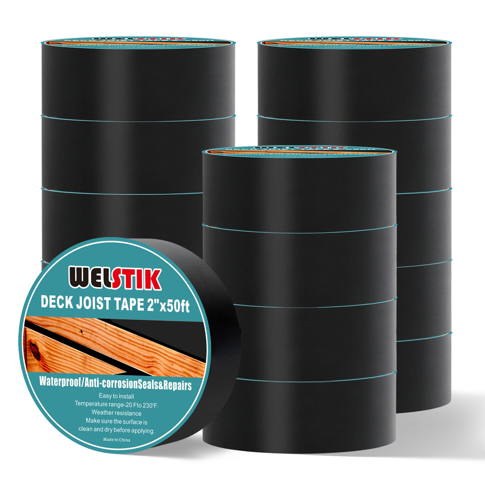 WELSTIK Balkenband für Terrassendielen, 50mm x 15 m, 15 Rollen, Etterfestes Butyl-Dichtstoff, Deckband, Selbstklebend, blinkendes Balkenband für Holzdecks, Balken, Dach