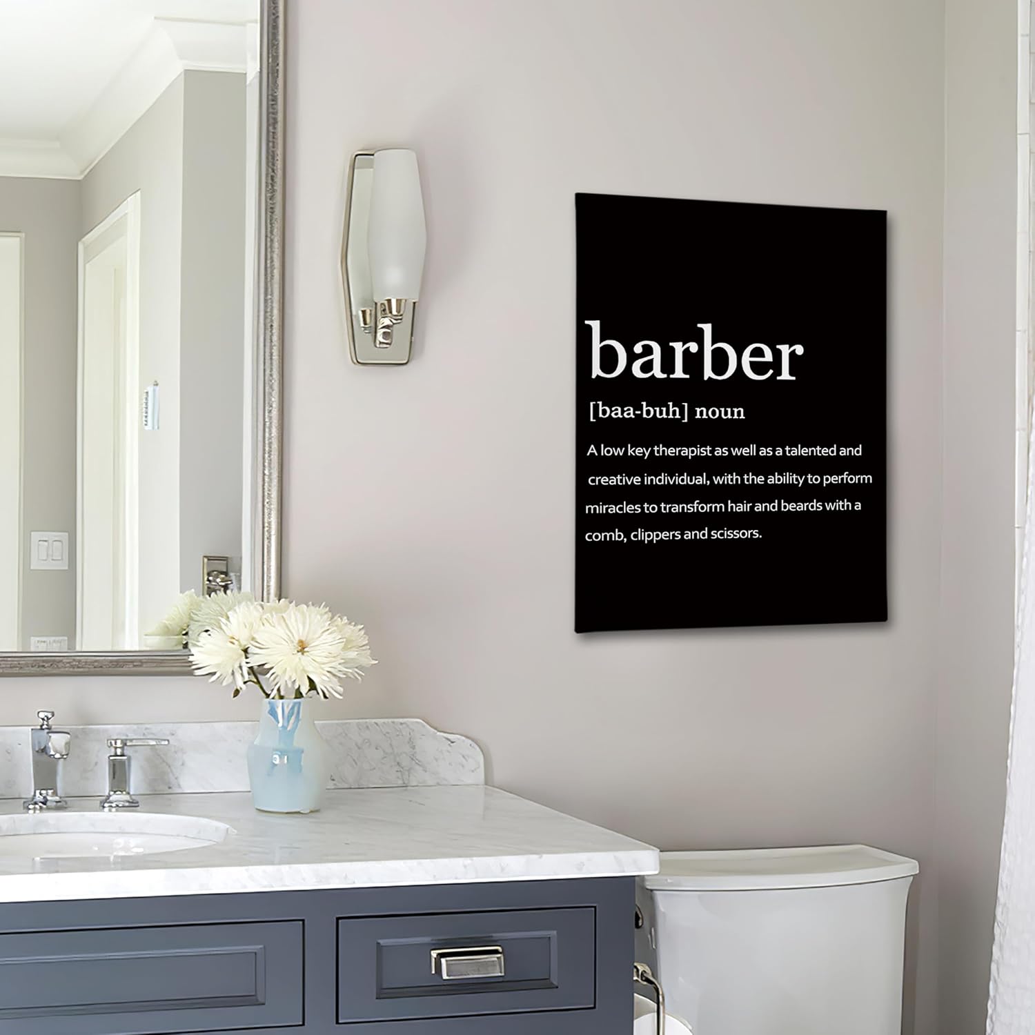 PHAMTE Barber Definition Wall Art, Modern Minimalist Barber Quote Print Framed Canvas Painting Artwork For Home Bedroom Office Living Room Salon Barbershop Decor(16x24 Inch)