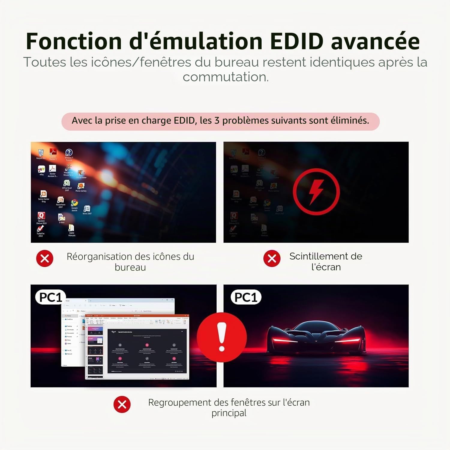 AV Access Station d'accueil KVM Double Écran pour 2 PC - Commutateur KVM 4K Dual Monitor, 100W PD par PC, Ethernet 1G, Émulation EDID, Idéal pour Bureau à Domicile & Gaming