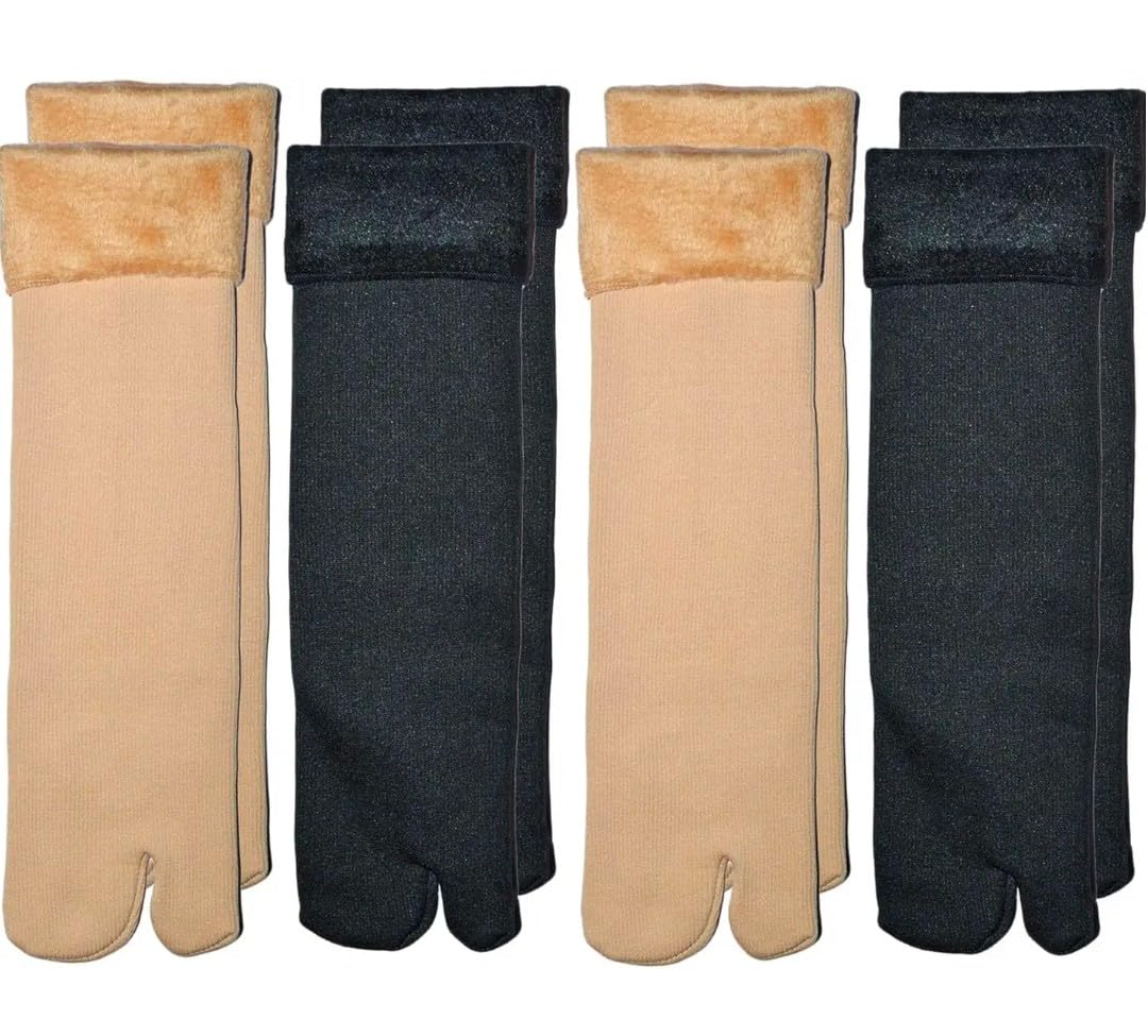 Warm Winter Snow Fleece Soft Fur Thermal Regular Socks For Women Men Boys Girls Unisex-Color-Beige & Black (IN, Alpha, Free Size, 2, Multicolor)-image-13