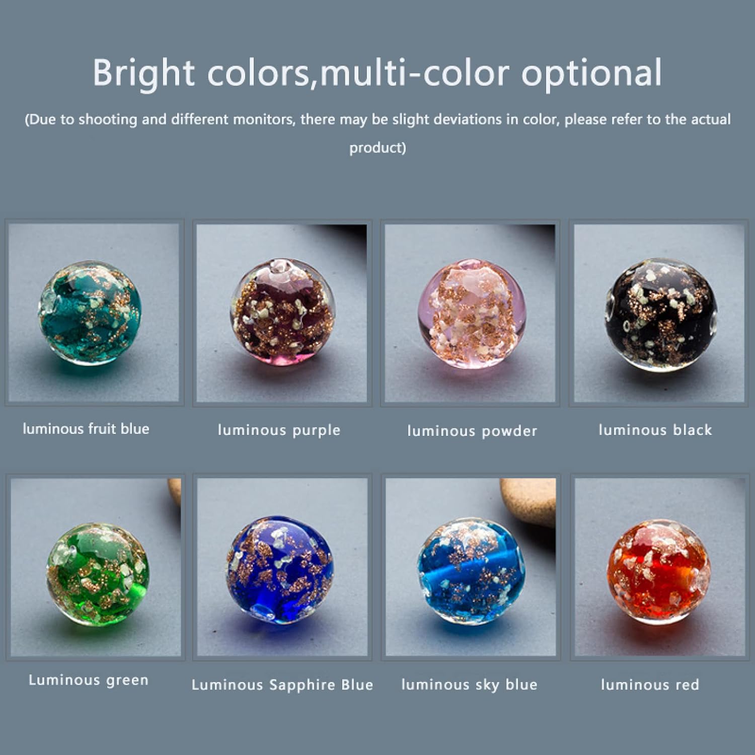 100 Pcs Assorted Lampwork Glass Beads, Luminous Glass Beads Glow in The Dark Jewelry Beads Round Loose Ball Beads for Jewelry Making Charm Bracelet Necklace Earrings,6MM,Lake Blue