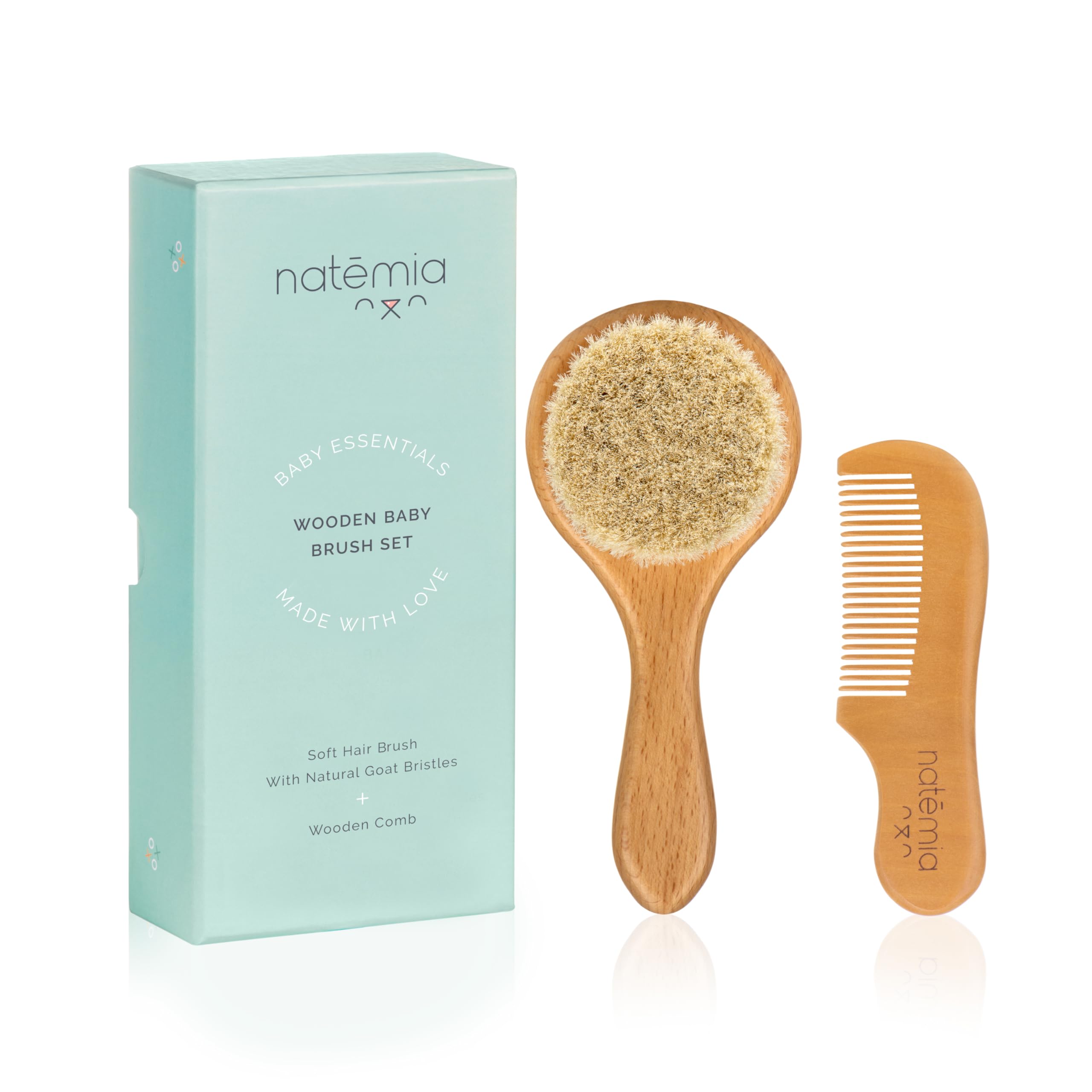 Natemia Wooden Baby Hair Brush and Comb Set for Newborns and Toddlers - Ideal for Cradle Cap