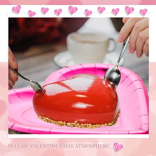Miniatura 4 de Remerry 100 platos de San Valentín con forma de corazón desechables a granel, platos de papel gruesos, platos decorativos de postre para el día de