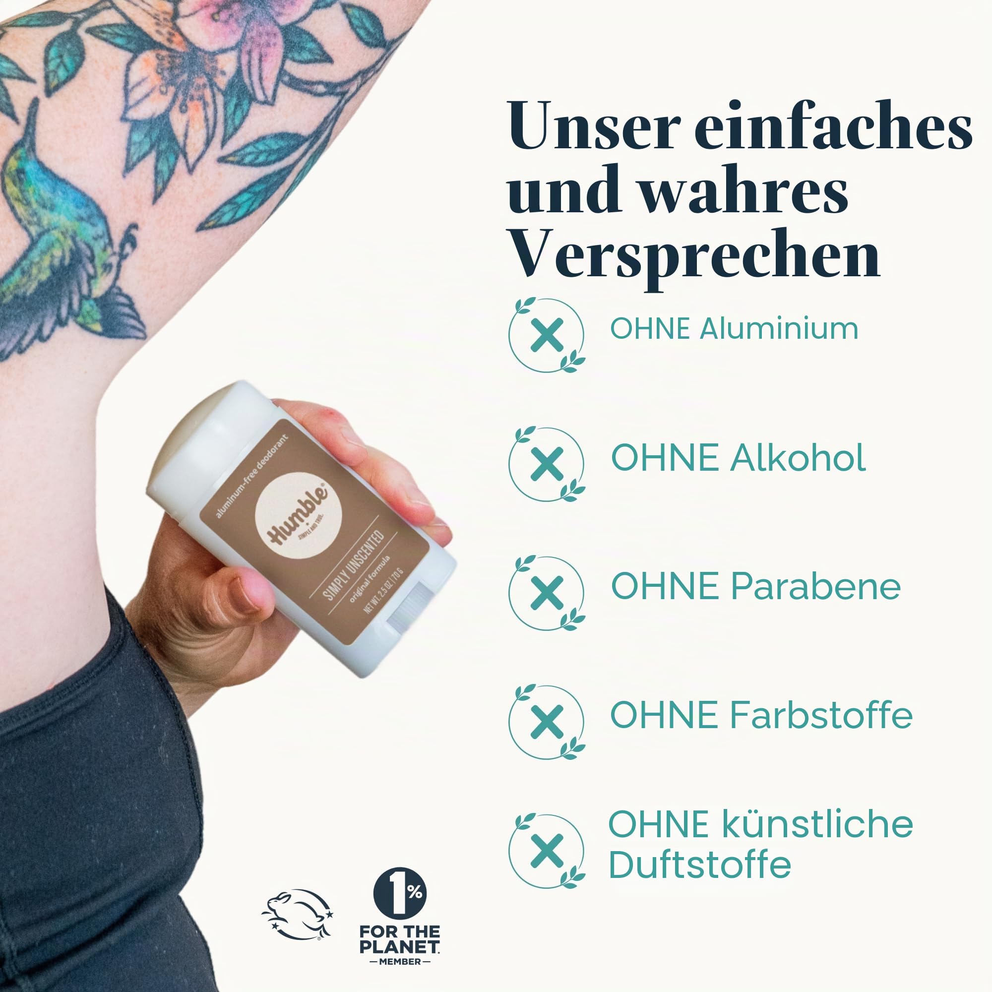 Humble alles natürlich Deodorant, Aluminium und Paraben, Cruelty Free Männer und Frauen Deodorant geruchlos 1 Packung