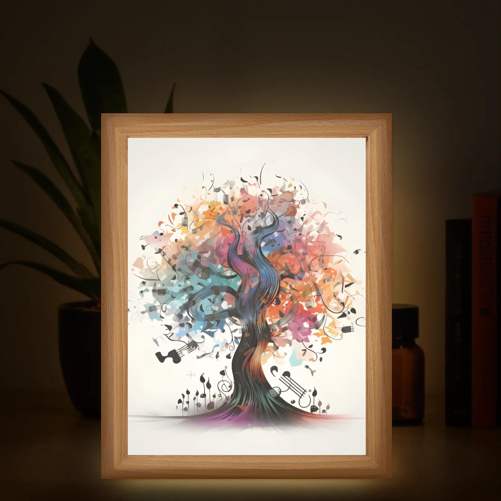 Light Up Painting, Colorful Tree Wall Art Picture Light Tree of Life Light Up Desktop Art Decor, 10 Brightness, USB Powered, 3 Lighting Modes, Anxiety Relief Gift for Bedroom Home - Without Frame