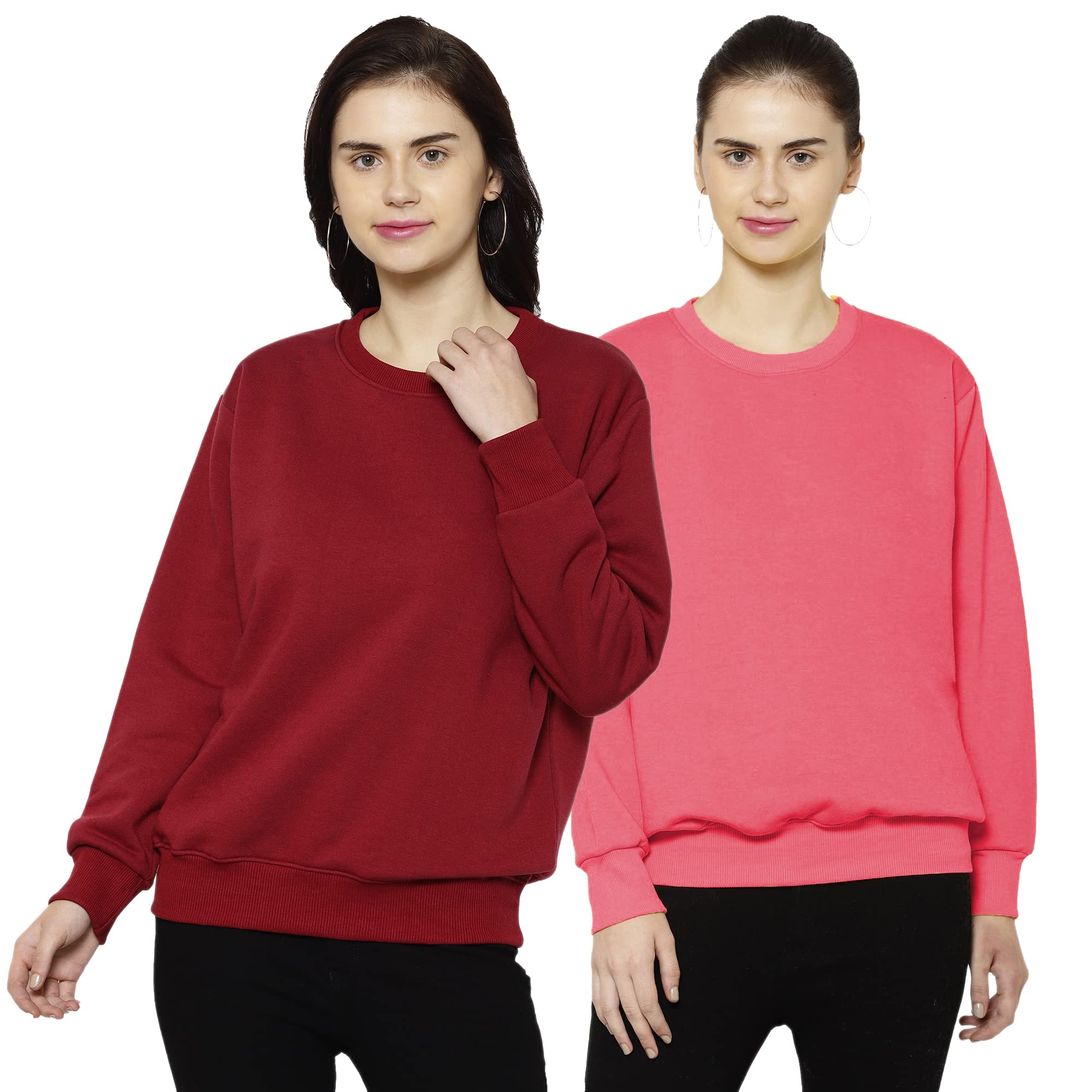Fleece Round Neck Sweatshirt for Women (Pack of 2)-SW_RN_MRN_NVY_002-P