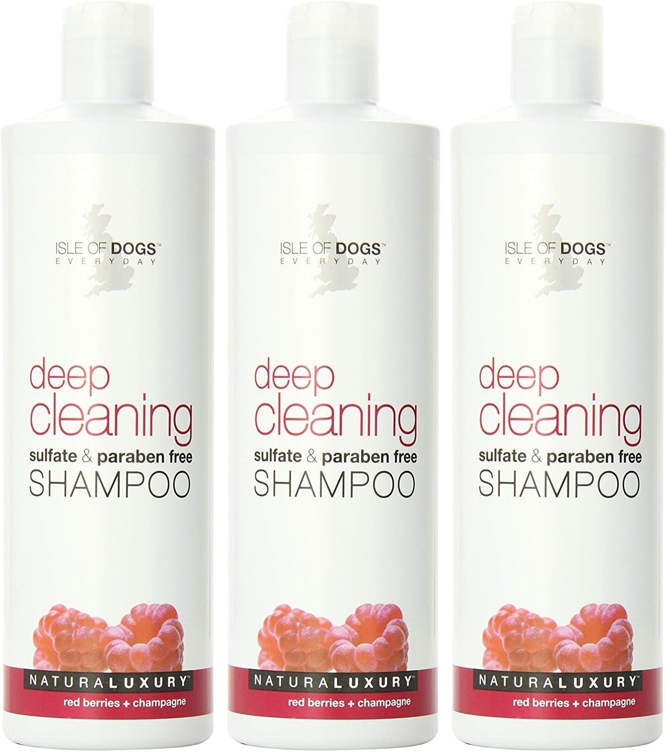 Isle of Dogs 3 Pack of Everyday Deep Cleaning Raspberry + Champagne Shampoo for Dogs, 16 Ounces Per Bottle