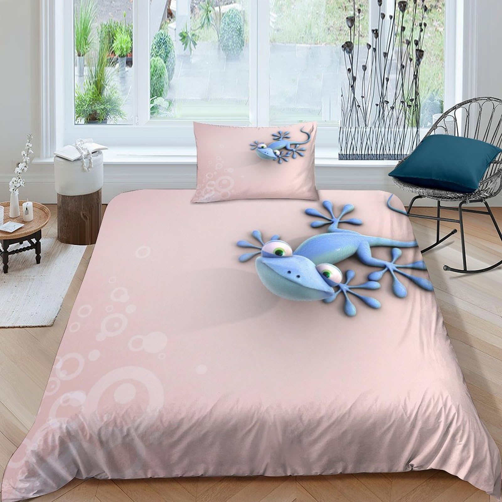 Parure de lit Geckos 135x200 housse de couette 1 personne taies fermeture