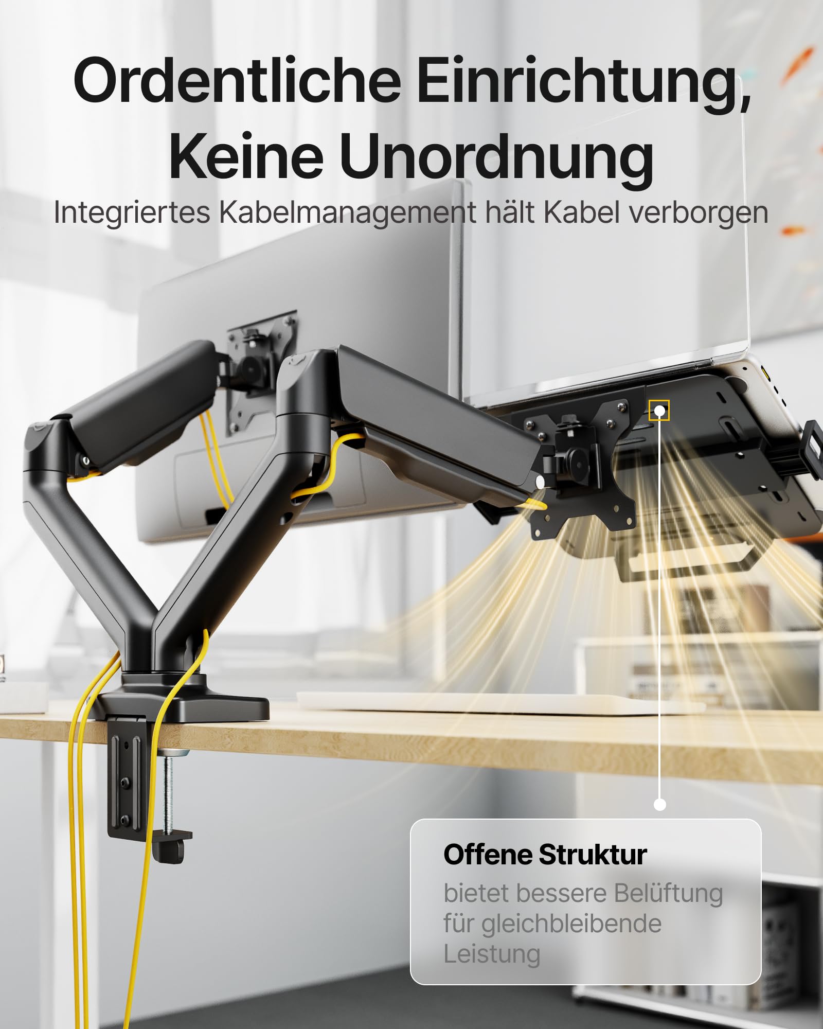 monTEK Laptop Halterung für Bildschirme bis 32 Zoll, Notebooks bis 18 Zoll | Dual Monitor Arm，Verstellbarer Laptop-Halterung, trägt bis zu 9 kg, Laptop Arm mit Klemme/Durchführungsbasis