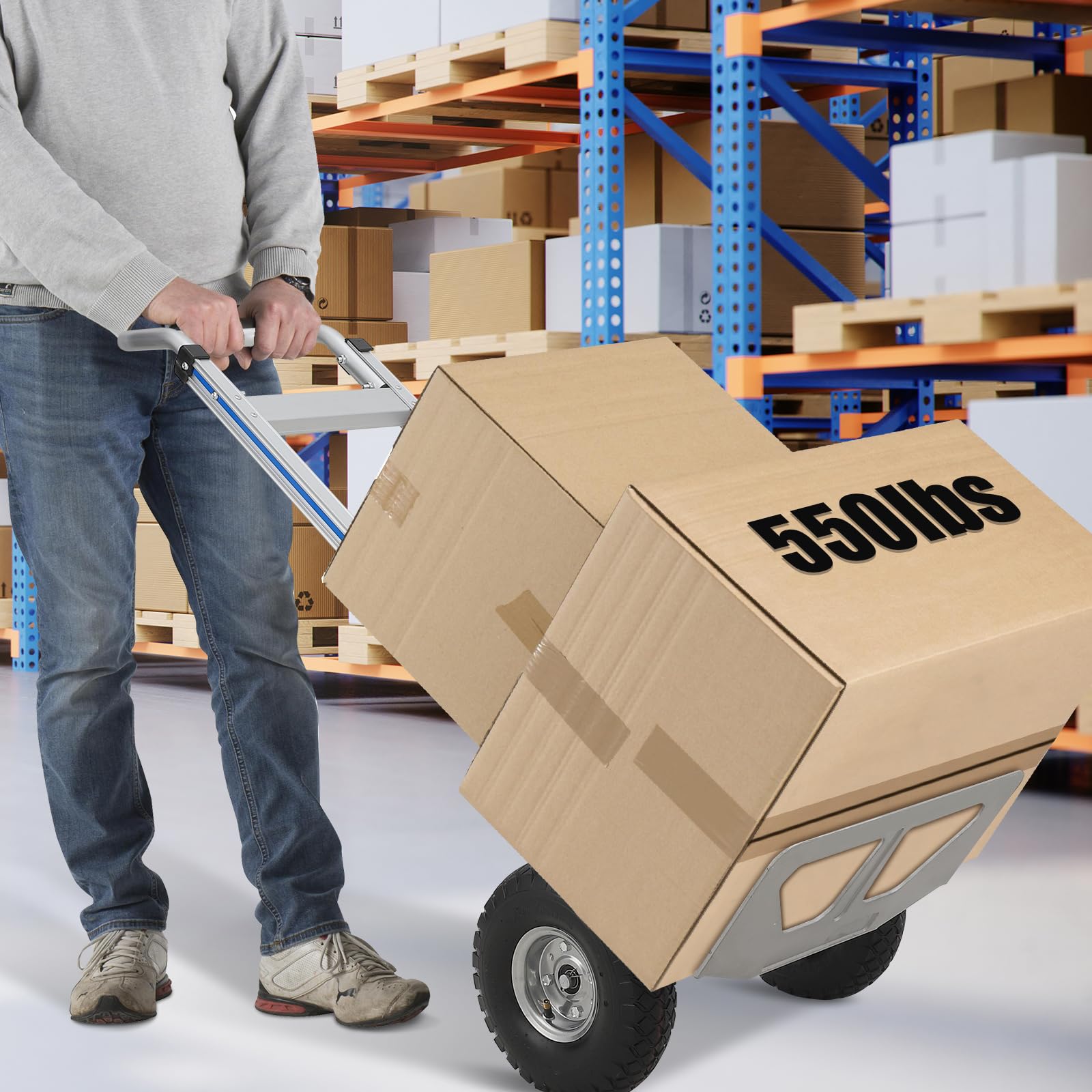 Carrello il trasporto di carichi pesanti da ufficio Piattaforma lega alluminio portata 250 kg maniglia orizzontale ruote gomma da 25 cm pieghevole Ideale per traslochi, pacchi e bagagli
