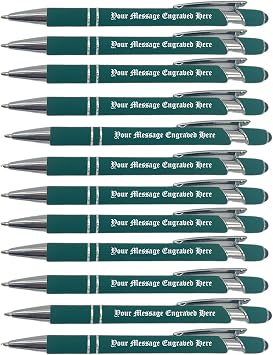 Personalized Metal Ball Point Pen Stylus Engraving Set of 12 Green