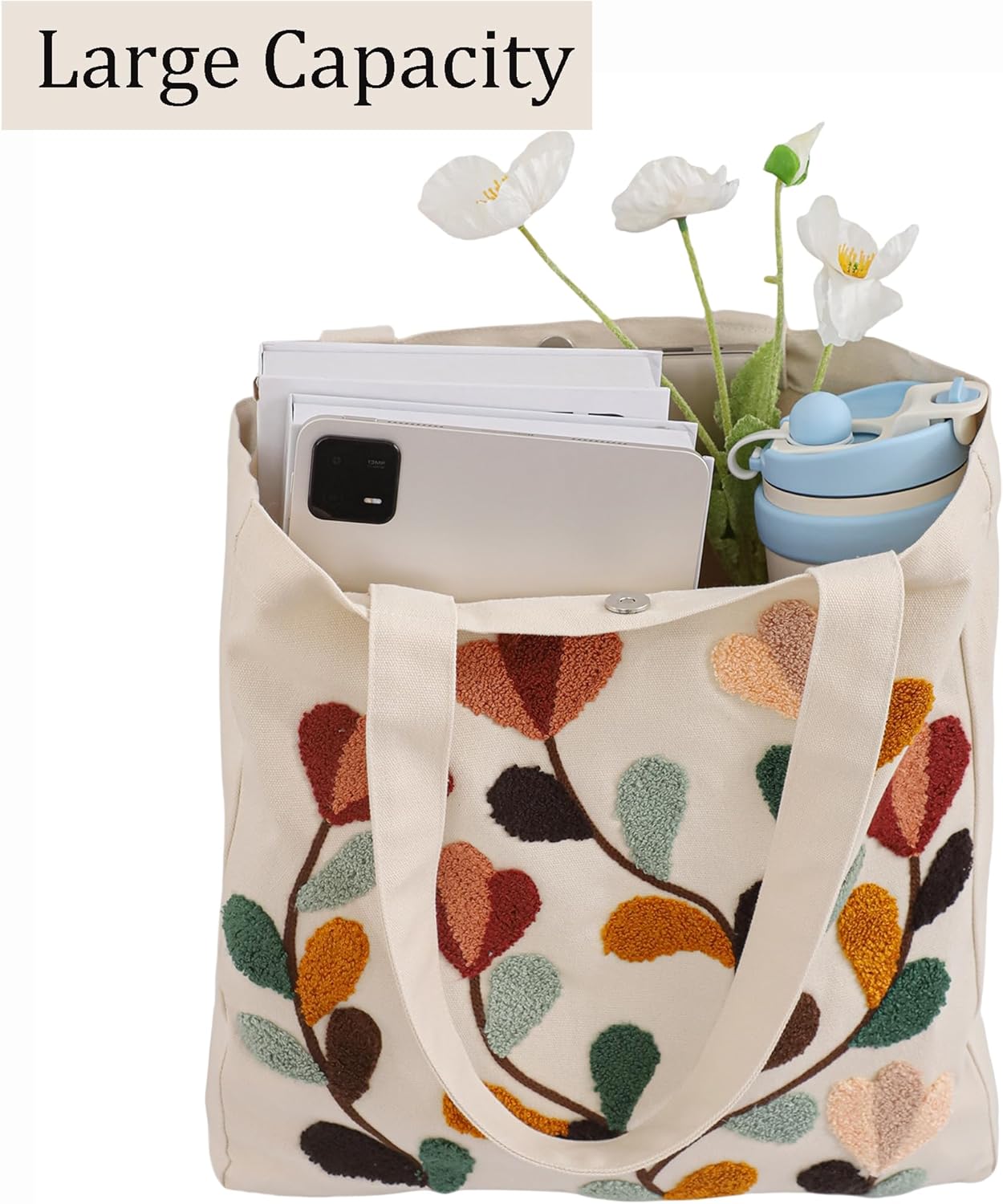 Aesthetic Embroidery Tote Bag for Lady Cute Reusable Canvas Shoulder Bag for Girls Women Shopping Grocery - Image 5