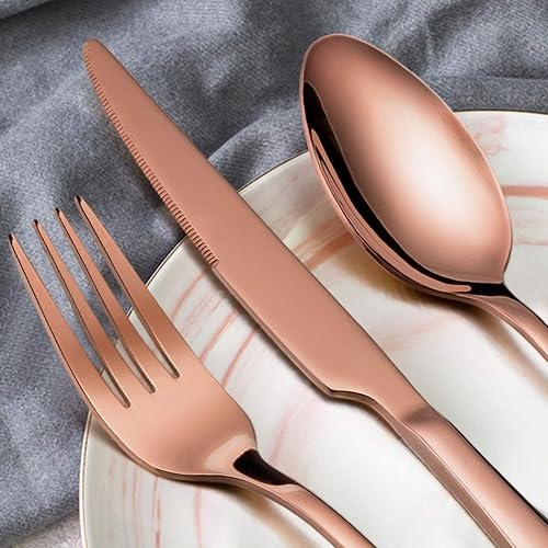 Miniatura 12 de E-far Juego de cubiertos de acero inoxidable negro de 20 piezas, incluye cuchillo, cuchara, tenedor, pulido espejo, apto para lavavajillas, servicio