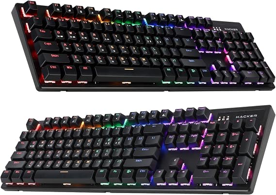 Abko Hacker K560 Moving Led Hotswap Gaming Mechanical Keyboard Rainbow Moving Led Viki Type Quick Swap Dual Injection [Korean-English Layout] (Blue Swtich)