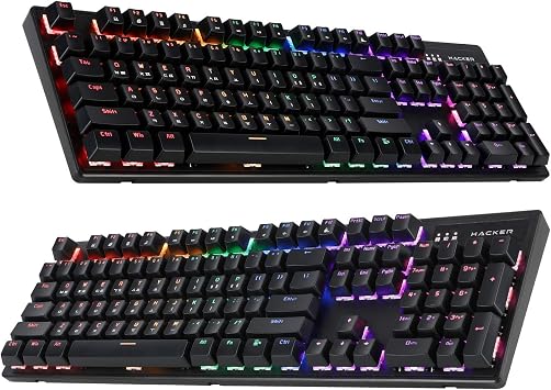 Abko Hacker K560 Moving Led Hotswap Gaming Mechanical Keyboard Rainbow Moving Led Viki Type Quick Swap Dual Injection [Korean-English Layout] (Blue Swtich)