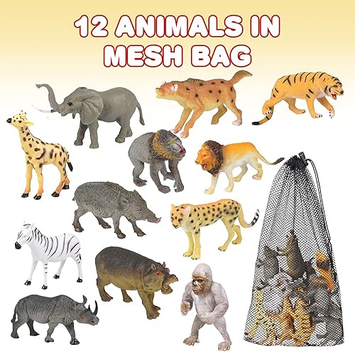 Miniatura 2 de ArtCreativity Surtido de figuras de animales en bolsa de malla, juego de 12 mini figuras de animales en varios diseños, divertido juego de agua de